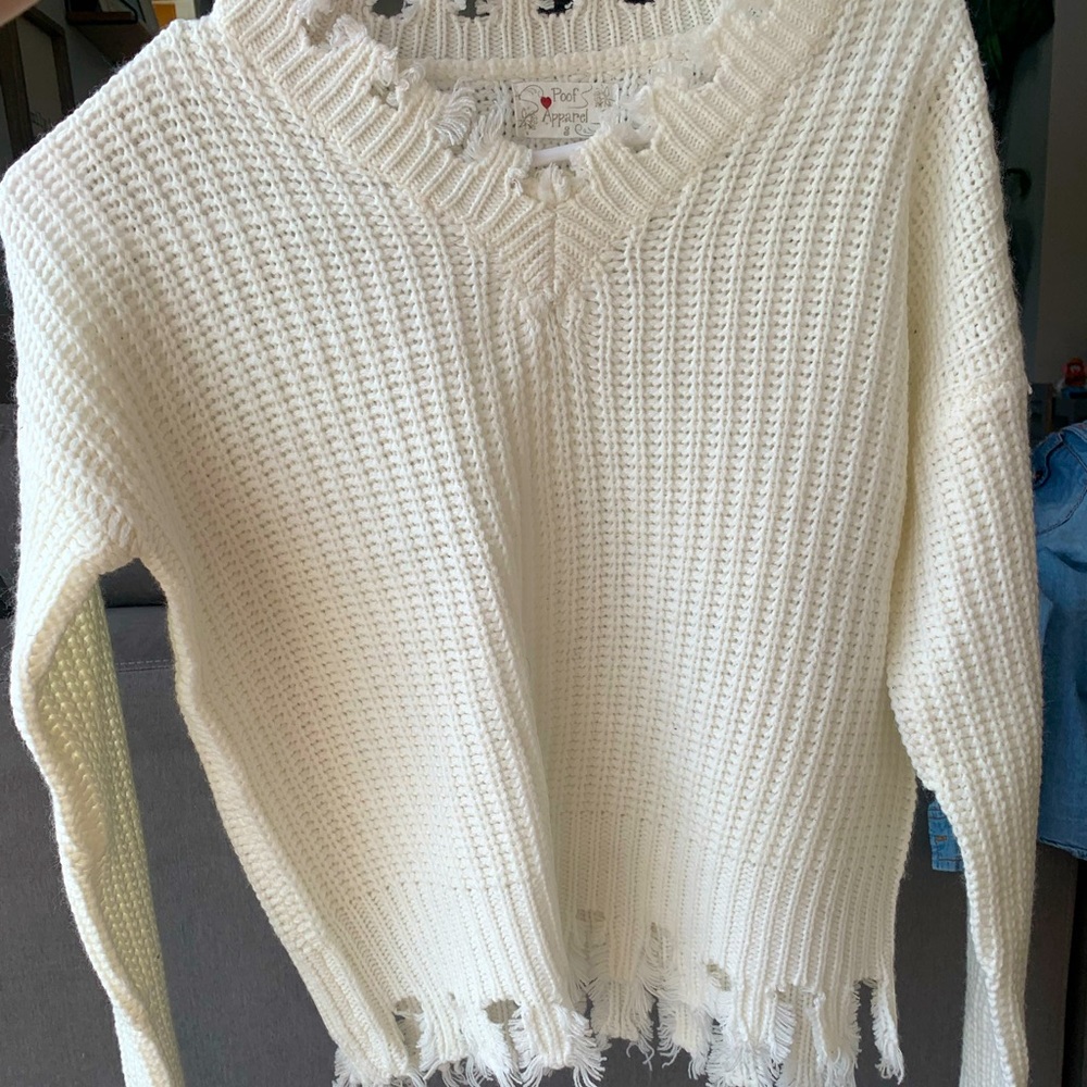 White Ripped Sweater